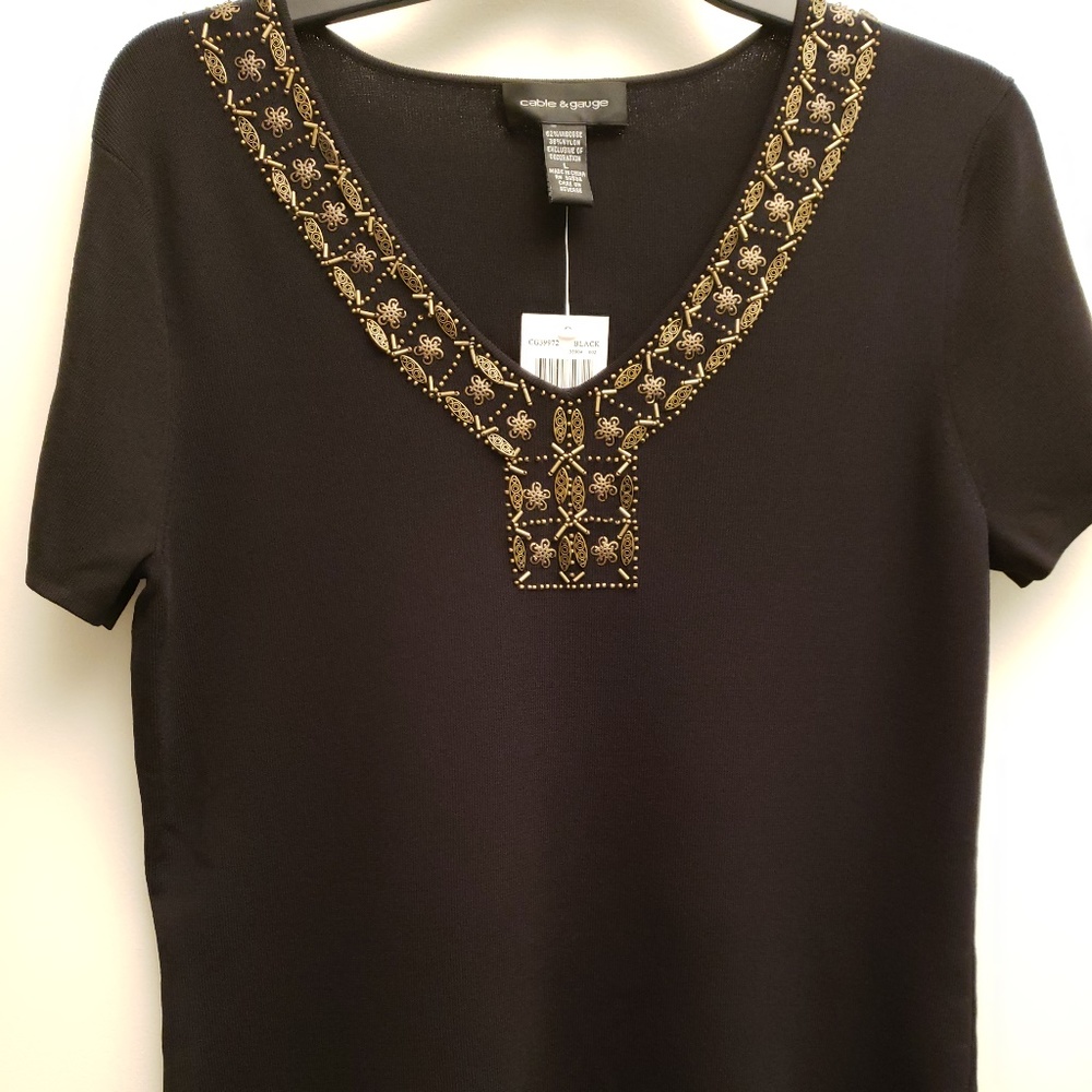 NWT Cable & Gauge Beaded Black Top L